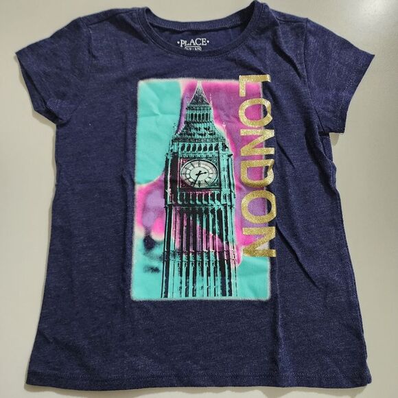 Girls London Big Ben Turquoise Gold Glitter Long Sleeve Shirt Size S 5/6 - Picture 3 of 5